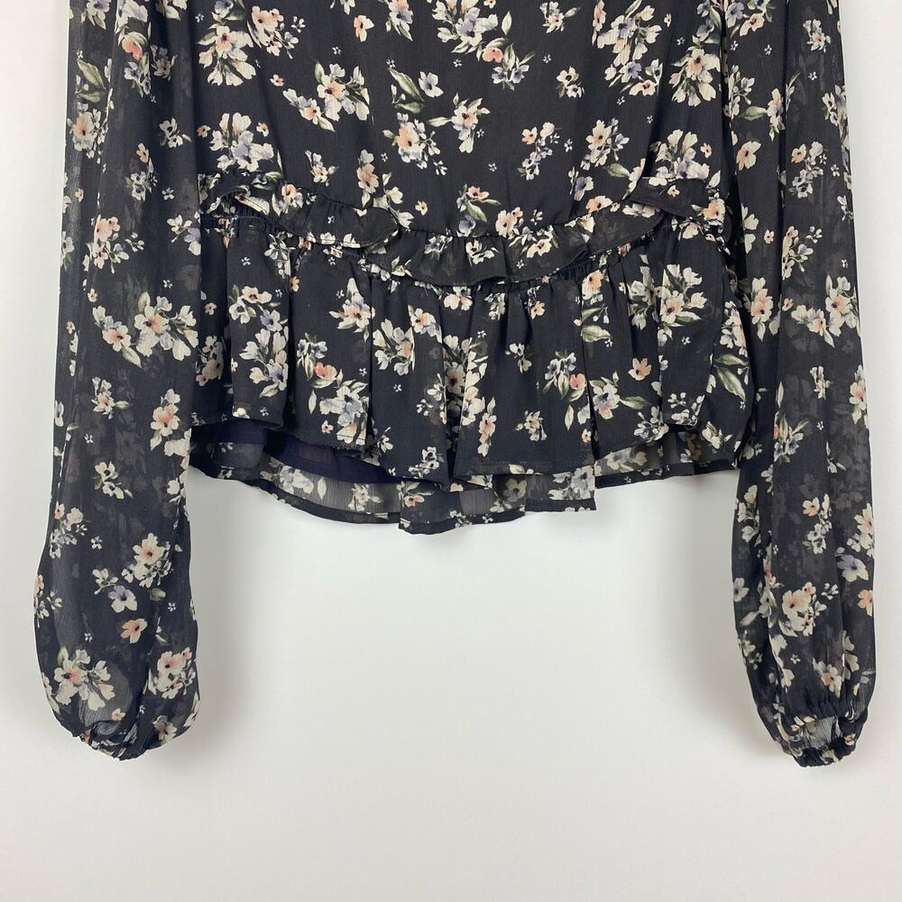 ASTR The Label Ditsy Floral Chiffon Faux Wrap Sheer Sleeve Womens Size Small - Picture 10 of 13